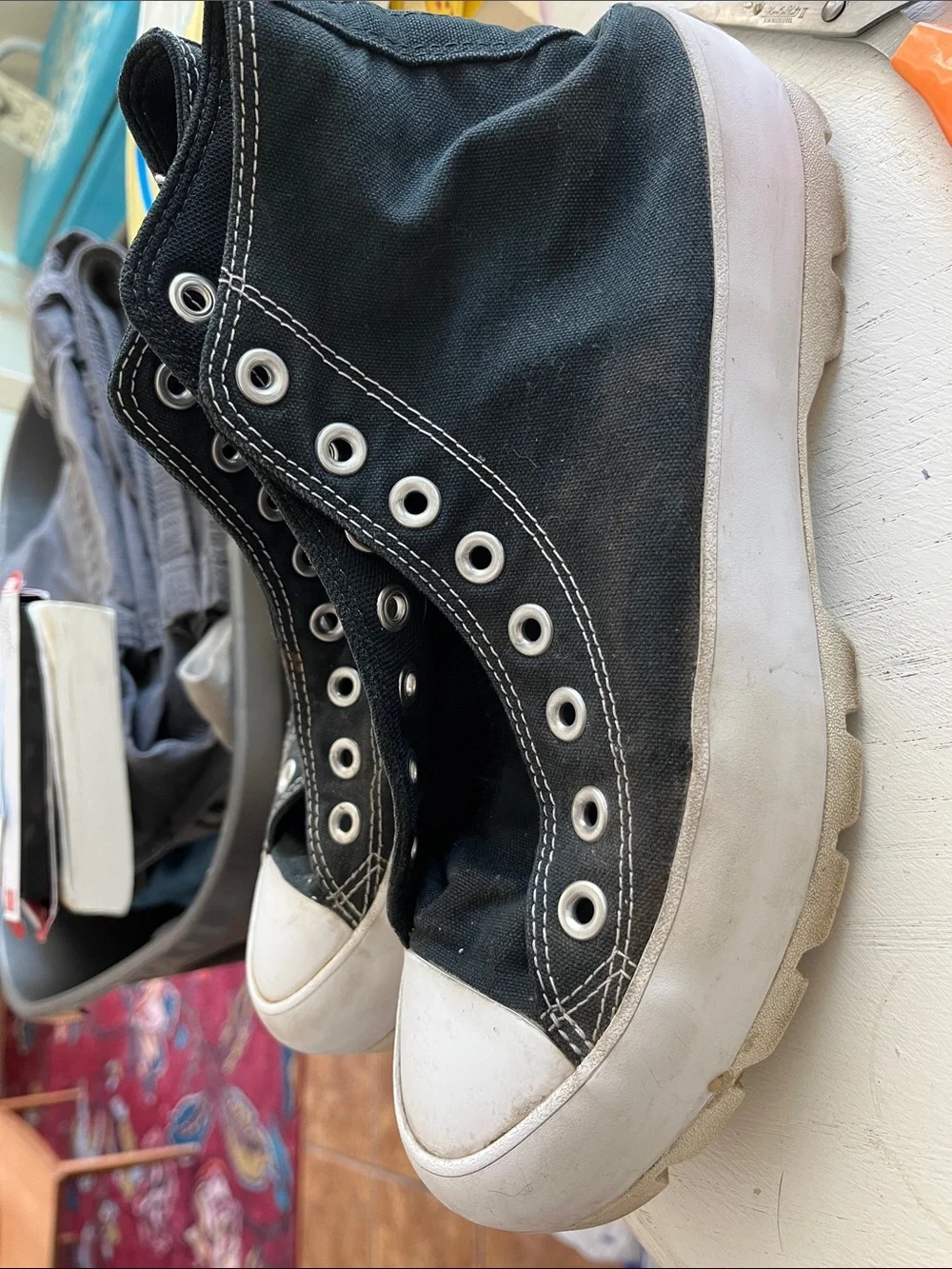 Converse Black High-Top Platform Canvas Sneakers Rugged Retro Size 9